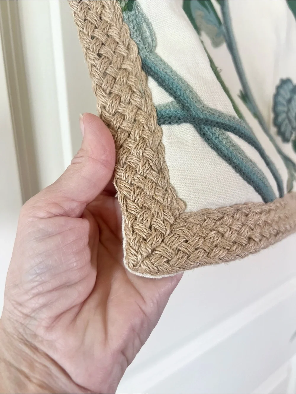 Vintage Pottery Barn Blue Green Floral Crewel Work Embroidered Pillow Sham 2018